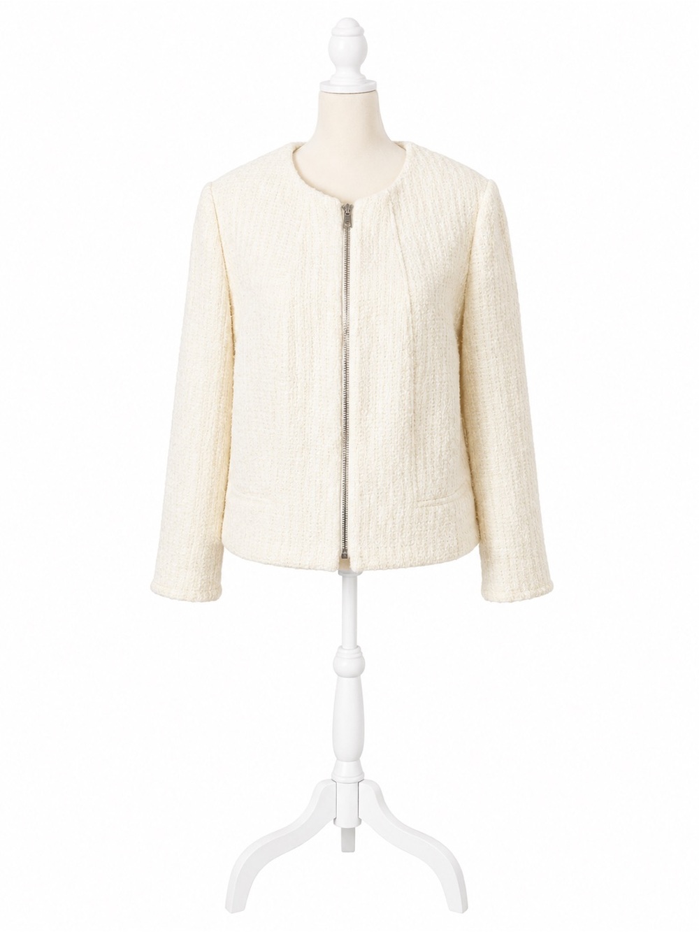 Anne Klein Ivory Textured Zip-Front Jacket